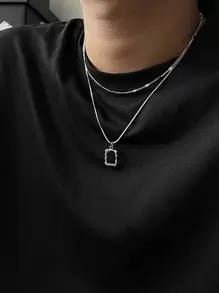 時尚流行2入組男士幾何吊飾項鍊合金，適合珠寶禮物和時尚外觀 - 銀色 - 查看 6