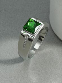 時尚流行男士幾何方晶鋯石裝飾戒指合金，適合珠寶禮物和時尚外觀 - 銀色 - 查看 2