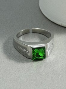 時尚流行男士幾何方晶鋯石裝飾戒指合金，適合珠寶禮物和時尚外觀 - 銀色 - 查看 3