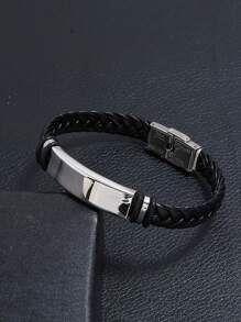 Fashionable and Popular Men Braided Bracelet Stainless Steel for Jewelry Gift and for a Stylish Look - Black - View 1