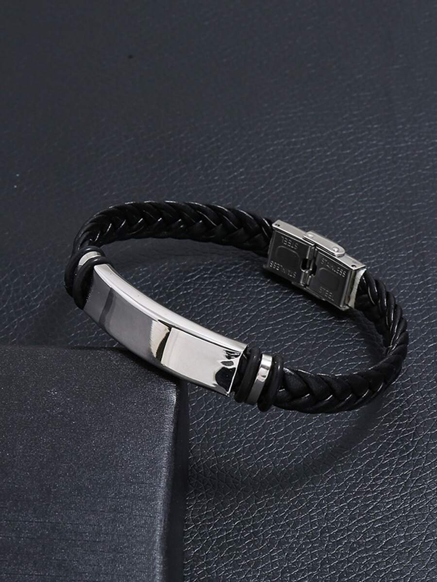 Fashionable and Popular Men Braided Bracelet Stainless Steel for Jewelry Gift and for a Stylish Look - Black - View 1