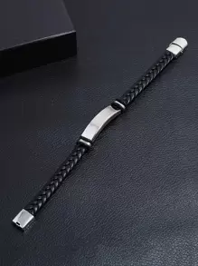 Fashionable and Popular Men Braided Bracelet Stainless Steel for Jewelry Gift and for a Stylish Look - Black - View 2