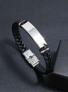 Fashionable and Popular Men Braided Bracelet Stainless Steel for Jewelry Gift and for a Stylish Look - Black - View 3