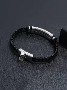 Fashionable and Popular Men Braided Bracelet Stainless Steel for Jewelry Gift and for a Stylish Look - Black - View 4