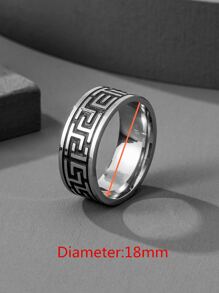 Fashionable and Popular Men Round Engraved Ring Stainless Steel for Jewelry Gift and for a Stylish Look - Silver - View 5