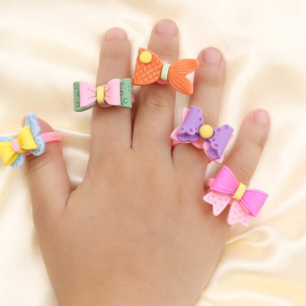 

5pcs Toddler Girls Bow Decor Ring, Multicolor