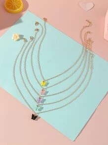 5 件套女士心形和蝴蝶吊坠项链套装