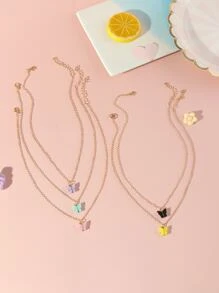 5 件套女士心形和蝴蝶吊坠项链套装