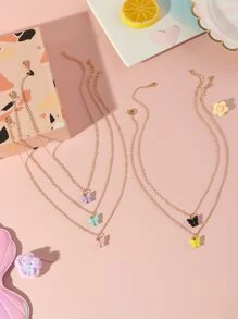 5 件套女士心形和蝴蝶吊坠项链套装