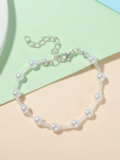 女孩人造珍珠串珠手鐲