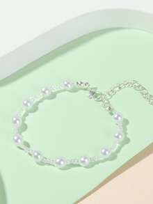 女孩人造珍珠串珠手鐲