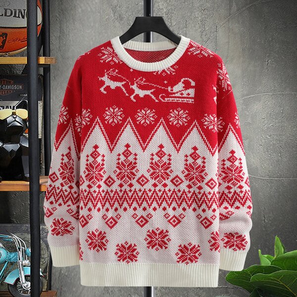 

Men Christmas Pattern Sweater, Red and white