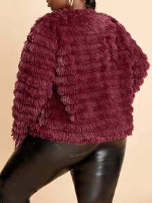 SHEIN SXY Áo khoác lông thú giả Plus Size màu trơn Thanh lịch - Màu Tím - Xem 2