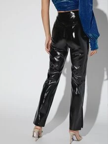 SHEIN BAE Quần nữ Chia Dây kéo màu trơn Hấp dẫn - màu đen - Xem 2