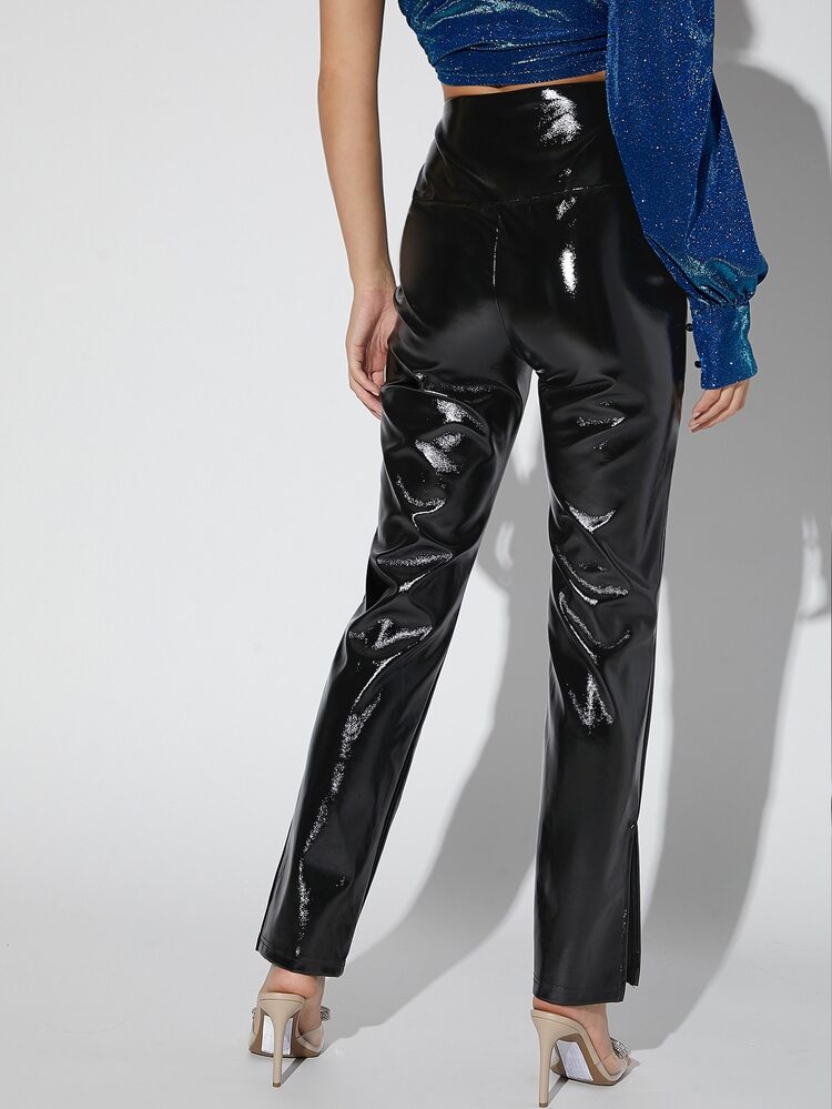 SHEIN BAE Quần nữ Chia Dây kéo màu trơn Hấp dẫn - màu đen - Xem 2