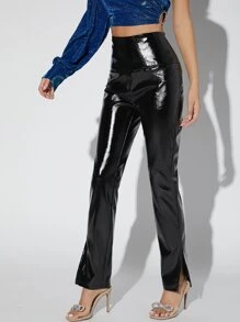 SHEIN BAE Quần nữ Chia Dây kéo màu trơn Hấp dẫn - màu đen - Xem 3