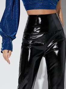 SHEIN BAE Quần nữ Chia Dây kéo màu trơn Hấp dẫn - màu đen - Xem 4