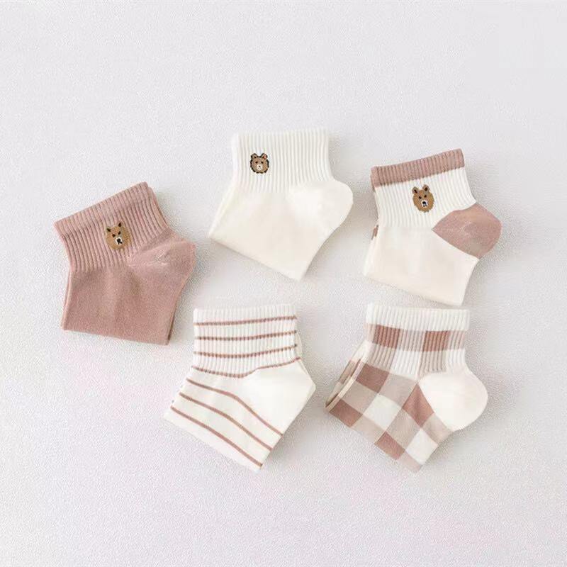 

5pairs Bear Graphic Crew Socks, Multicolor