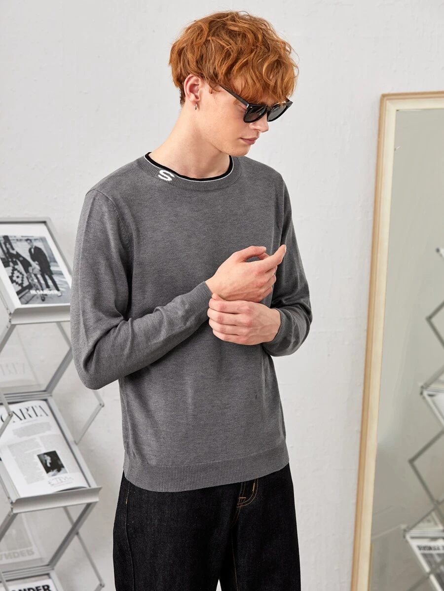 Manfinity Men Knitwear Lá thư Giải trí - Xám - Xem 1