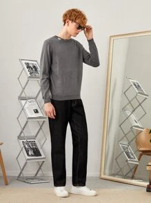 Manfinity Men Knitwear Lá thư Giải trí - Xám - Xem 3