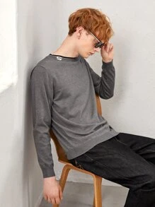 Manfinity Men Knitwear Lá thư Giải trí - Xám - Xem 4