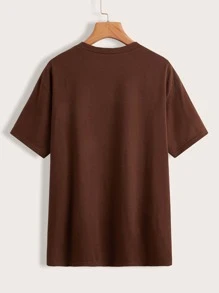 SHEIN EZwear 蘑菇和蝴蝶圖案短袖T恤 - 棕色 - 查看 2