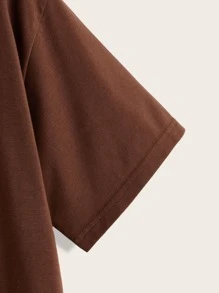 SHEIN EZwear 蘑菇和蝴蝶圖案短袖T恤 - 棕色 - 查看 4