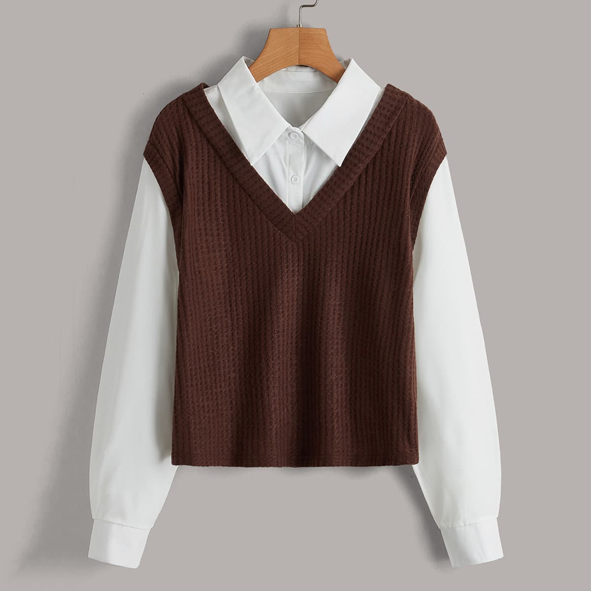 

2 In 1 Button Collar Sweater, Multicolor
