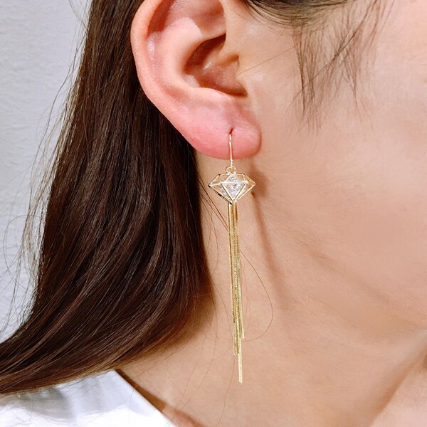 

14K Gold Plated Zircon Decor Drop Earrings