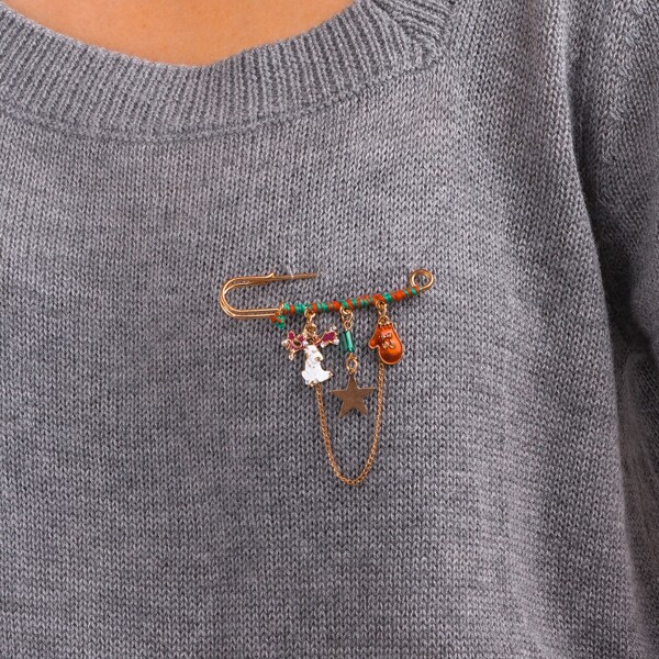 

Christmas Safety Pin Brooch, Multicolor