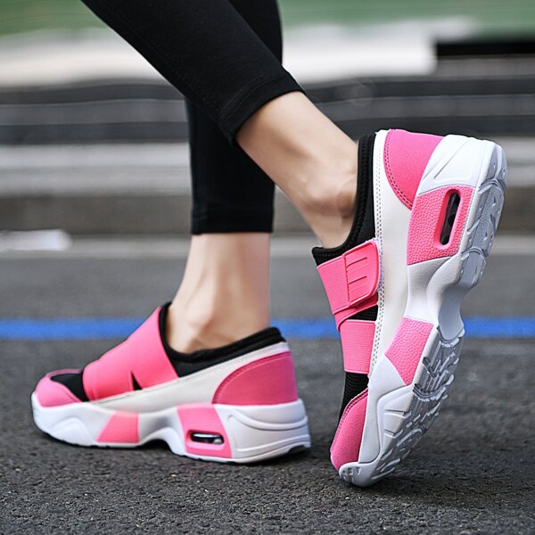 

Two Tone Velcro Strap Casual Shoes, Pink