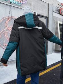 Manfinity 男士撞色拼接连帽夹棉大衣 - 黑色 - 查看 2