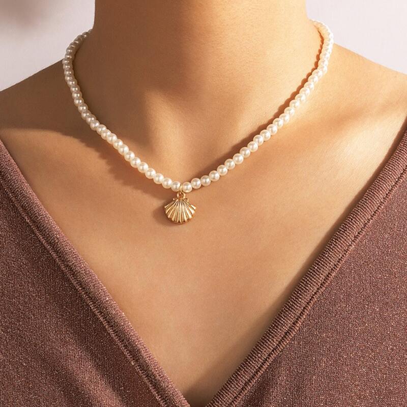 

Shell Decor Faux Pearl Beaded Necklace, Gold
