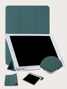 iPad 笔架防震保护套，内置铅笔槽，TPU 软壳，简约/休闲/iPad 对开式保护套，兼容 iPad Mini 4/5/6、9.7、10.2、10.5、10.9、10 代、11 英寸 (M2)-2024、13 英寸 (M2)-2024、13 英寸 (M4)-2024、11 英寸 (M4)-2024 Apple 型号 - 墨綠色 - 查看 7