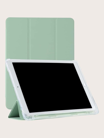 Light Green Tri-Fold Protective Case PU Cover + TPU Soft Shell With Built-In Pencil Slot, Minimalist/Casual/Best-Selling Flip Cover Compatible With IPad Mini4/5/Mini6/Mini7/9.7/10.2/10.5/10.9/10th Gen/11"/12.9"/Air 11-In.(M2)-2024/Air 13-In.(M2)-2024/Pro13-In.(M4)-2024/Pro 11-In.(M4)-2024/ Air 13(M3 2025)/ Air 11-Inch (M3) 2025/ (A16) 11 Inch 11th Generation 2025 Apple Models