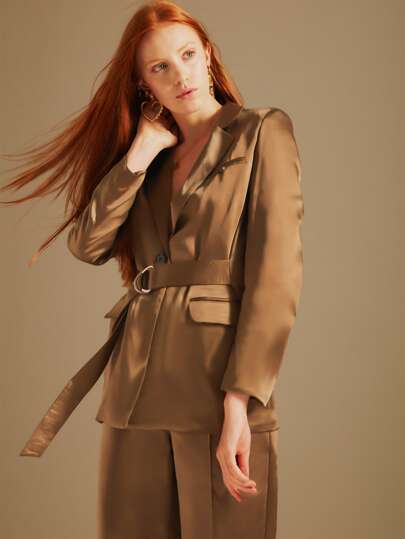 UNIQUE21 Lapel Neck Flap Pocket Belted Blazer
