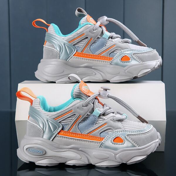 

Girls Colorblock Lace-up Front Chunky Sneakers, Grey