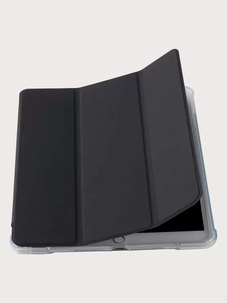 IPad Pencil Slot Shockproof Protective Case, Built-In Pencil Slot, TPU Soft Shell, Minimalist/Casual/IPad Flip Folio Case, Compatible With IPad Mini4/5/Mini6/Mini7/9.7/10.2/10.5/10.9/10th Gen/11-Inch/12.9-Inch/Air 11-Inch (M2) 2024/Air 13-Inch (M2) 2024/Pro 13-Inch (M4) 2024/Pro 11-Inch (M4) 2024/IPad Air 13 (M3 2025)/IPad Air 11-Inch (M3) 2025/IPad (A16) 11 Inch 11th Generation 2023, Matte TPU Soft Shell, Pencil Slot On Left Side - Black - View 5