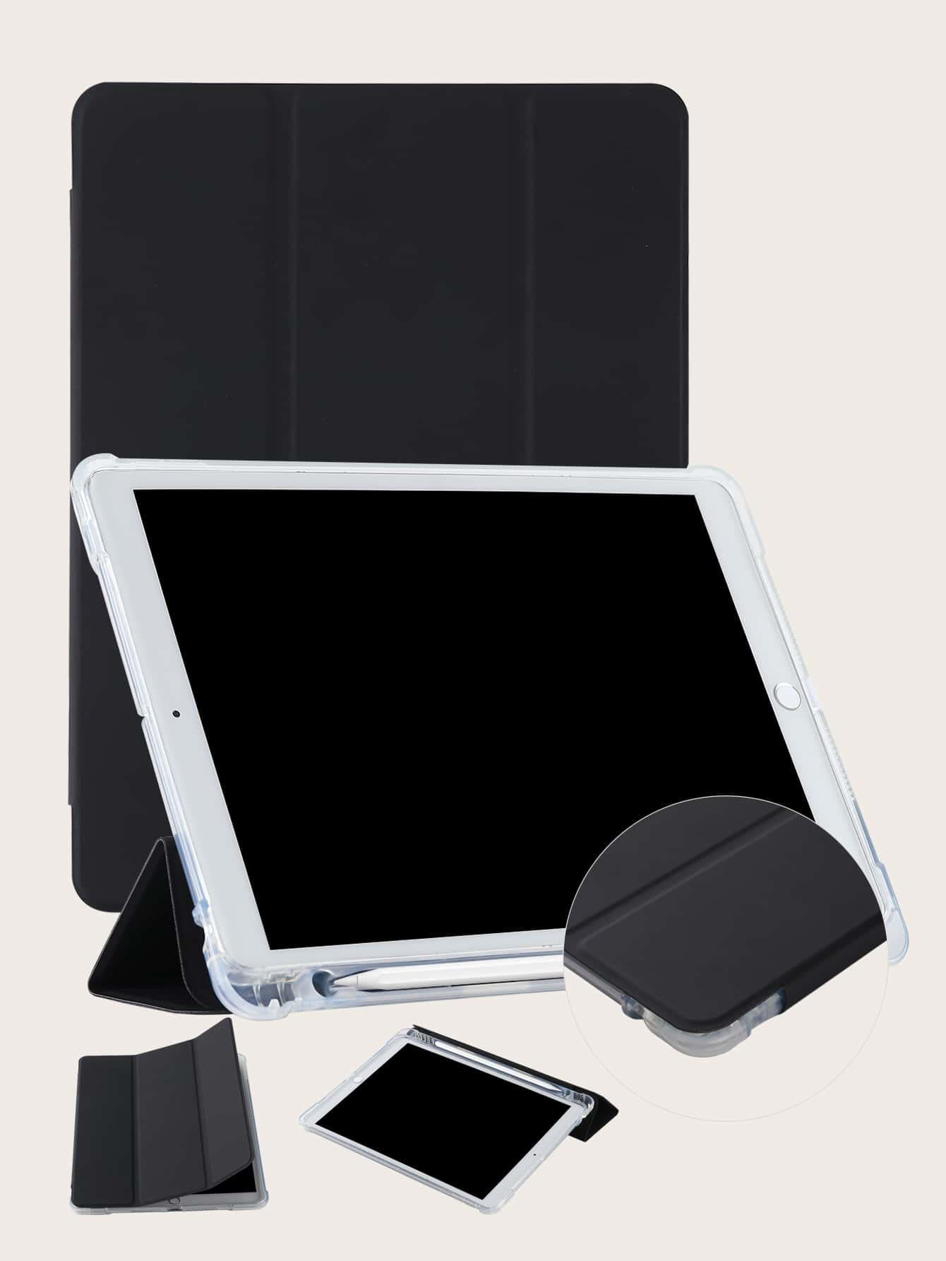 IPad Pencil Slot Shockproof Protective Case, Built-In Pencil Slot, TPU Soft Shell, Minimalist/Casual/IPad Flip Folio Case, Compatible With IPad Mini4/5/Mini6/Mini7/9.7/10.2/10.5/10.9/10th Gen/11-Inch/12.9-Inch/Air 11-Inch (M2) 2024/Air 13-Inch (M2) 2024/Pro 13-Inch (M4) 2024/Pro 11-Inch (M4) 2024/IPad Air 13 (M3 2025)/IPad Air 11-Inch (M3) 2025/IPad (A16) 11 Inch 11th Generation 2023, Matte TPU Soft Shell, Pencil Slot On Left Side - Black - View 6
