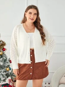 SHEIN Cárdigan de punto de malla de manga raglán