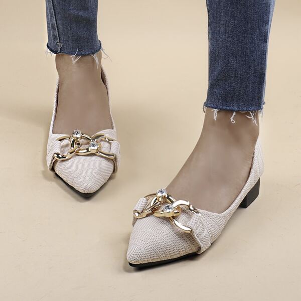 

Chain Decor Knit Detail Flats, Apricot