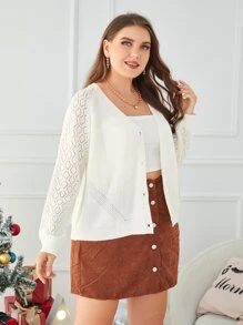 SHEIN Cárdigan de punto de malla de manga raglán