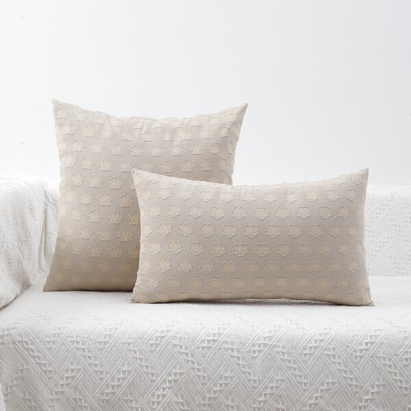 

1pc Floral Embroidery Cushion Cover Without Filler, Apricot