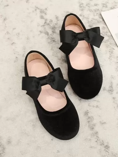 1pair Girls' Flat Casual Shoes With Bow Decoration