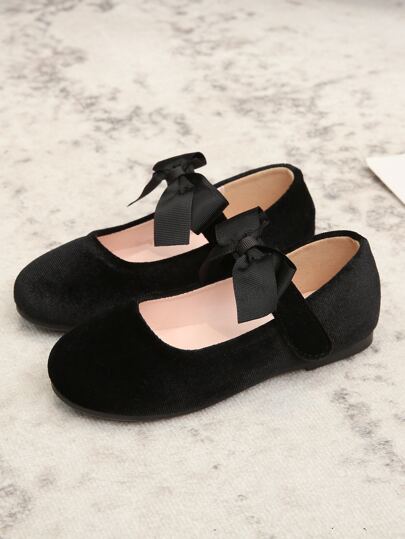 1pair Girls' Flat Casual Shoes With Bow Decoration