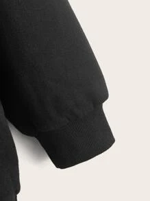 SHEIN Qutie Áo nỉ cỡ lớn có hình gấu, túi kangaroo và dây rút. - màu đen - Xem 3