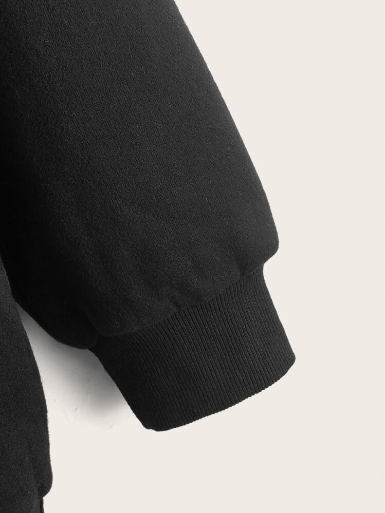 SHEIN Qutie Plus Size Bear Patched Kangaroo Pocket Drawstring Sweatshirt - Black - View 3