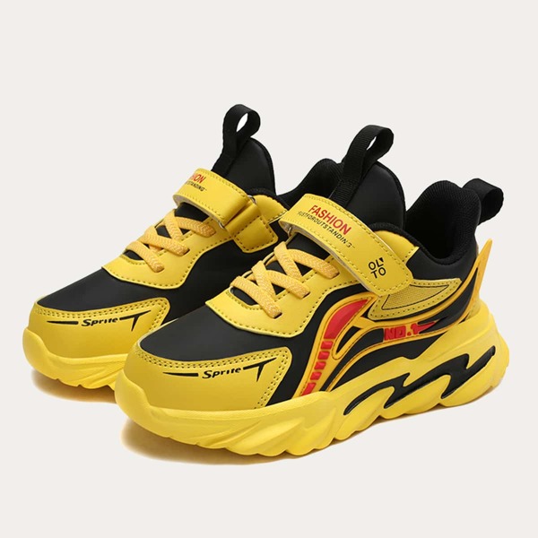 

Boys Colorblock Lace-up Front Velcro Strap Sneakers, Yellow