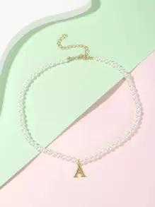 女孩字母吊墜串珠項鍊 - 彩色 - 查看 1