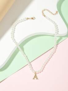 女孩字母吊墜串珠項鍊 - 彩色 - 查看 2